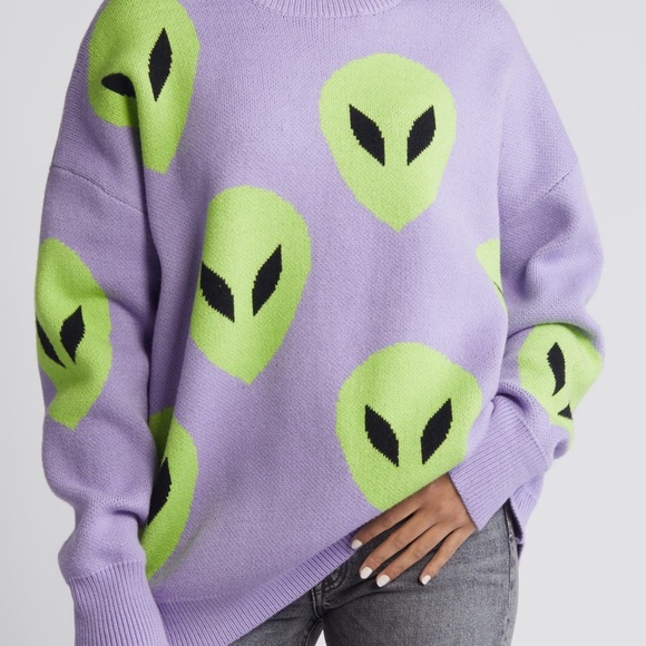 Purple Sweater with Neon Alien Design - Picture 2 of 4